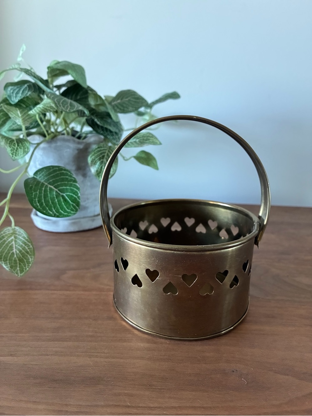 Vintage Hosley Brass Heart Cutout Basket | Cottagecore Decor | Rustic Farmhouse